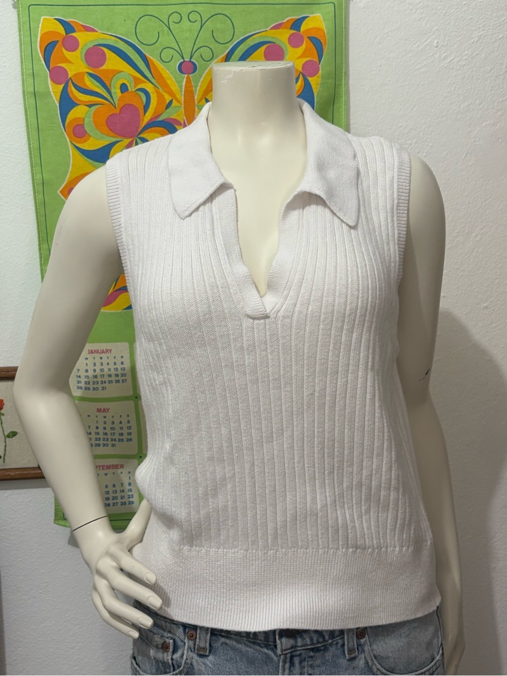 Old Navy White Ribbed Sleeveless Polo Collared Tank